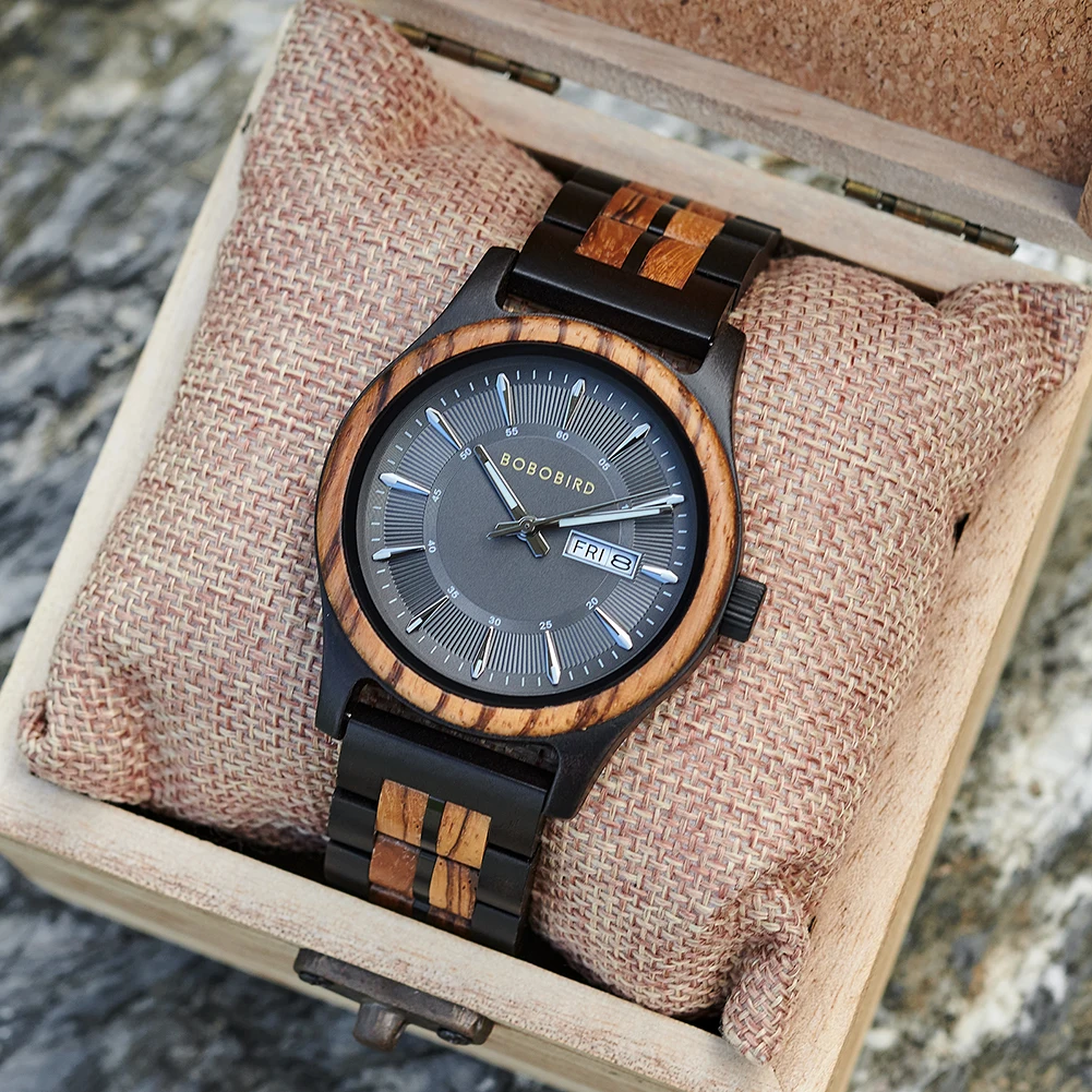 カスタムメンズ木製腕時計ファッションクロノグラフクォーツスポーツ腕時計時計ボボバードクルミ木製腕時計男性ドロップシッピング
