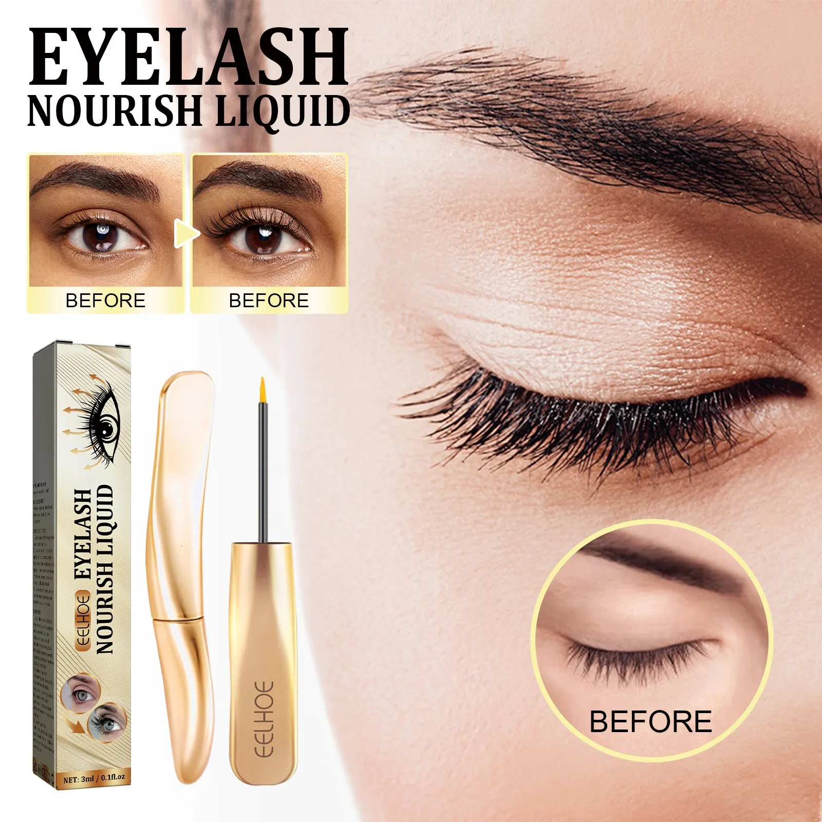 EELHOE Eyelash liquid, Black and Curly Eyelashes, Natural and Beautiful, Slender and Dense Eyelash Moisturizing Care Solution