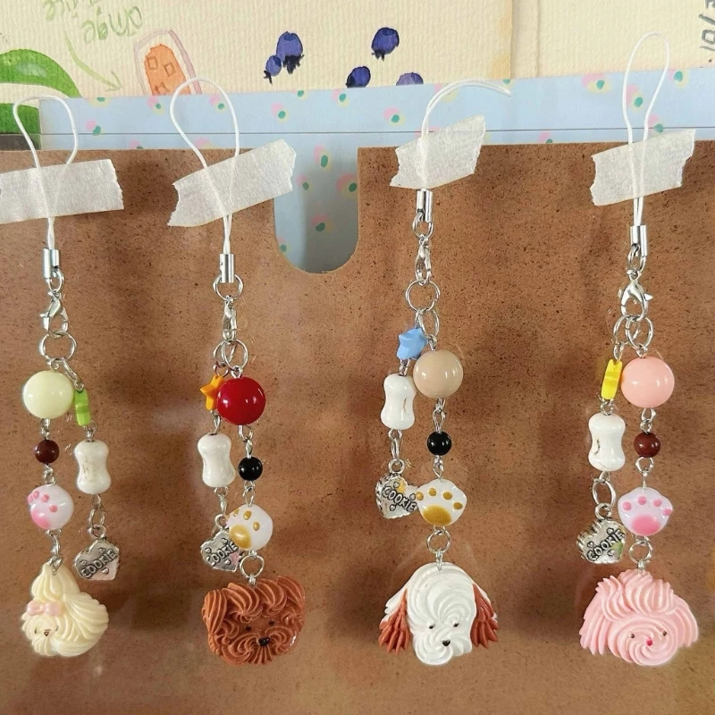 Resin Dog Bead Pendant for Camera and Smartphone Styling Colorful Keychain Charm