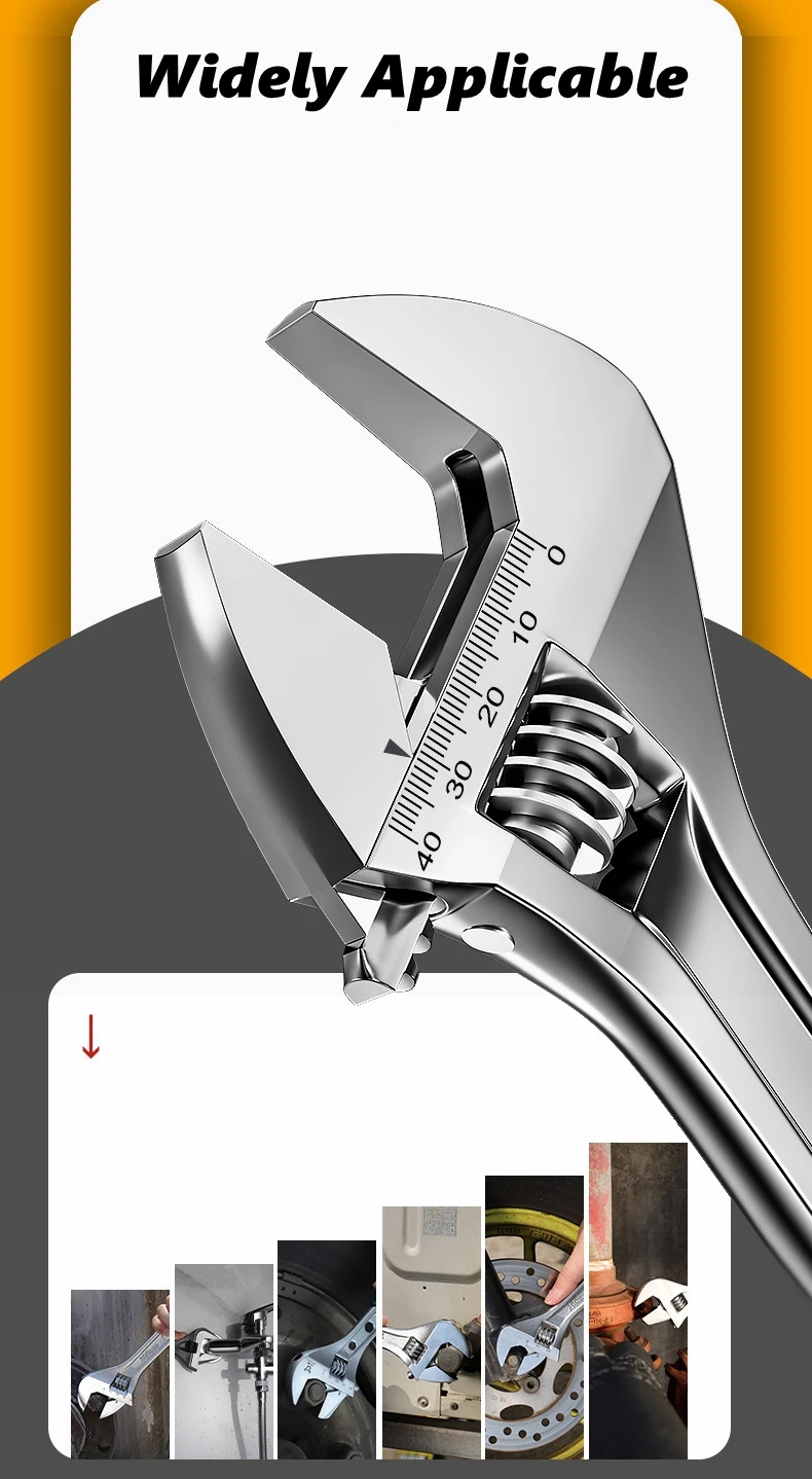 Large Opening Adjustable Wrench Light Motor Spanner Multifunctional Bathroom Pipe Wrench 6-15 inch Plumbing Repair Hand Tools