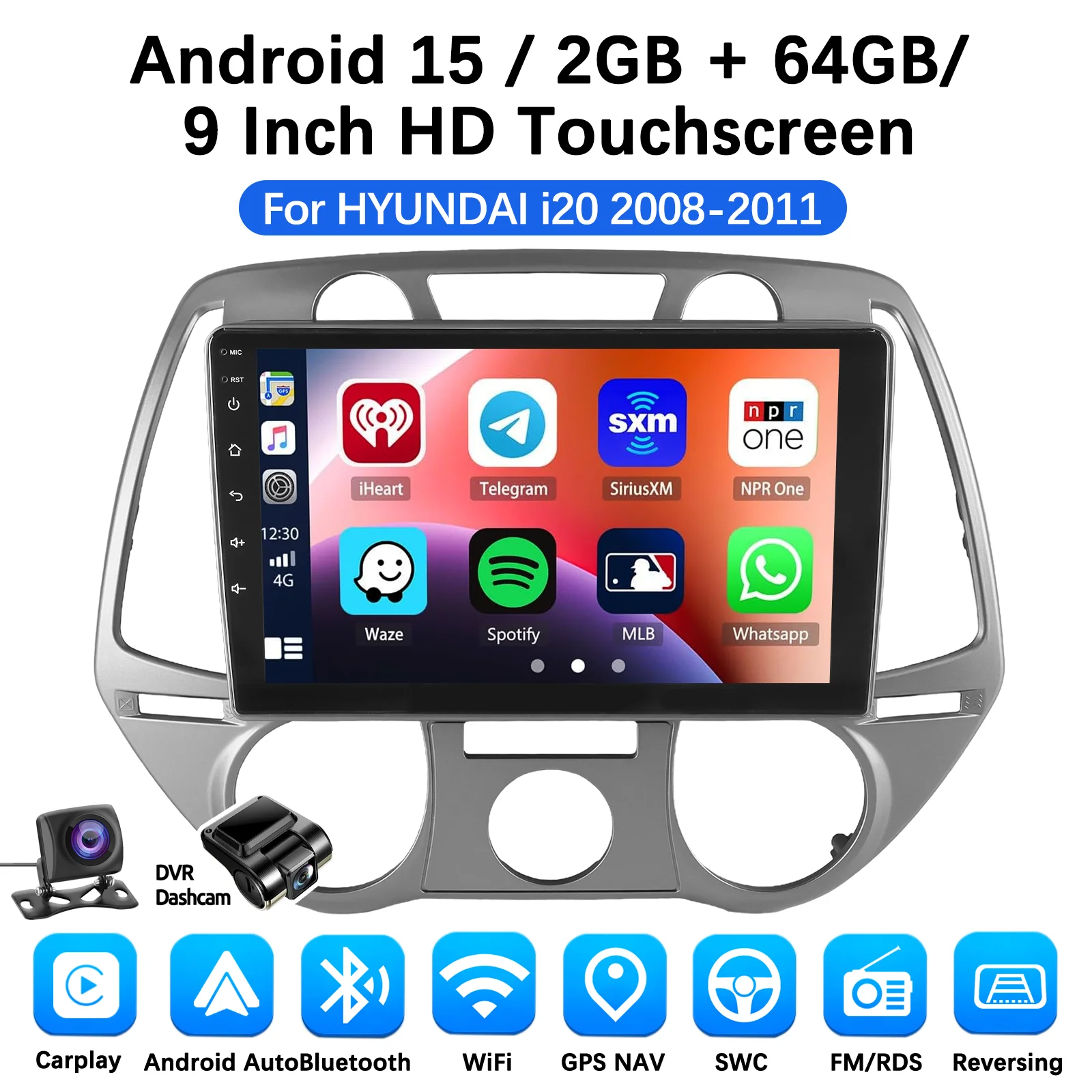 MOPECT Android Draadloze CarPlay Auto Autoradio voor Hyundai I20 2012-2014 Intelligent Systeem WIFI SWC RDS GPS FM/AM BT DAB+