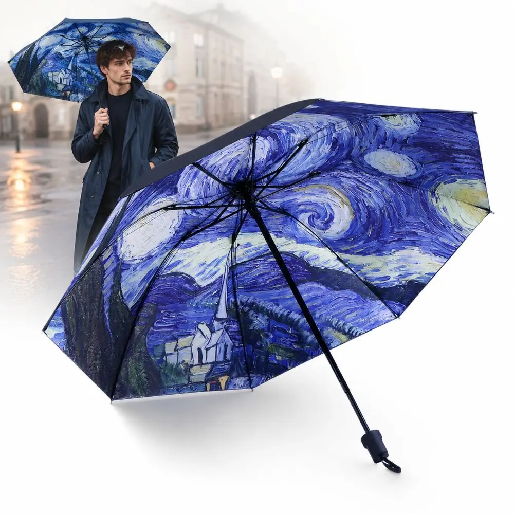 Van Gogh Oil Painting Style Printed Umbrella UV Protection Multipurpose Folding Umbrella Rainproof Portable Automatic Umbrella