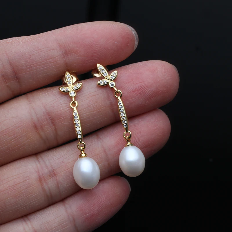 Genuine Freshwater Pearl Earring for Women,18k Gold Plated Pearl Drop Earrings Jewelry Wife Mother in Law Birthday Gift White