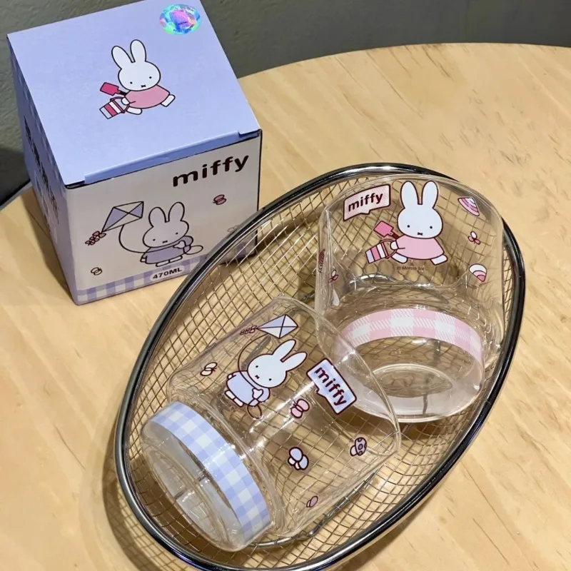 Miffy Kawaii Anime Cute Glass Cup Atmosphere Household Use Stacking Cup 470ml Fashion Exquisite Milk Coffee Girls Cold Drink