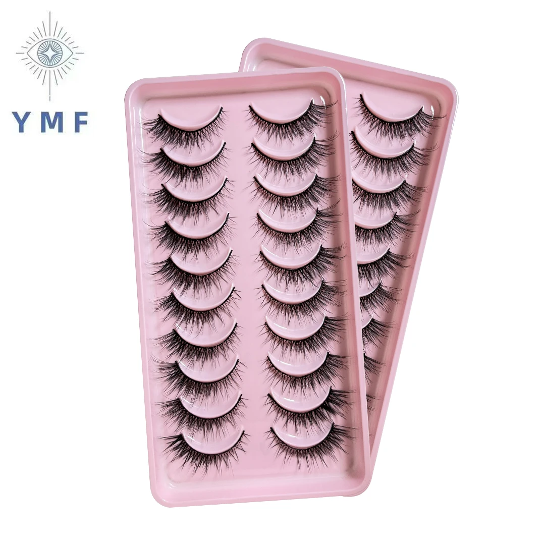 Soft Faux Fiber Cílios Extensões, Natural e Longo Eye Lashes, Maquiagem Artesanal, Alta Qualidade, Meia 6D, 10 Pares