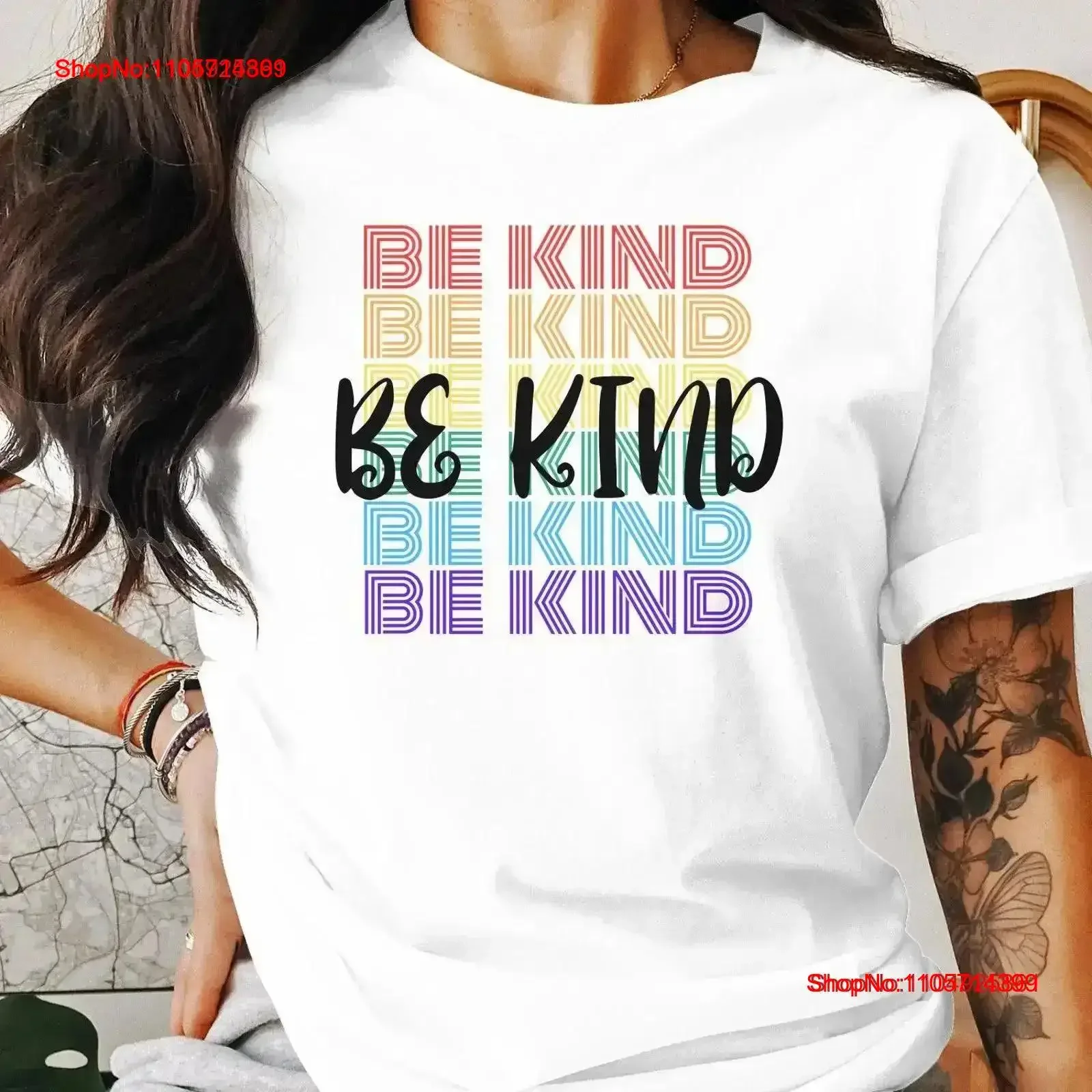Be Kind Rainbow Text T Shirt Colorful Inspirational Typography Positive Message Apparel vintage Washed Stylish vintage Washed