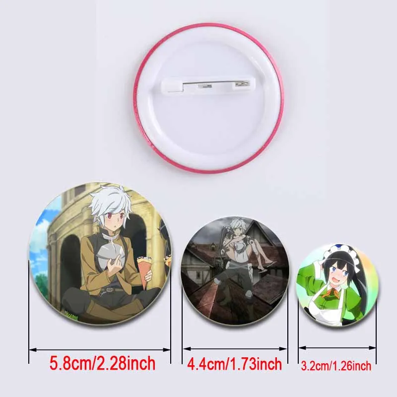 32/44/58mm Is It Wrong To Try To Pick Up Girls in A Dungeon Anime Brooches Badge Snap Button Pins for Clothes Decoration Gifts