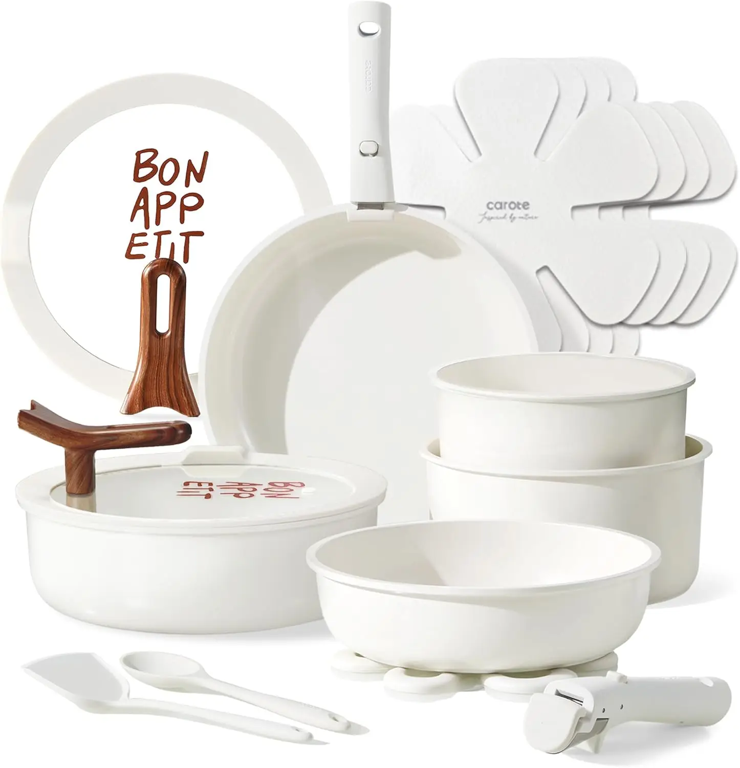 18 Piece Ceramic Cookware Set with Detachable Handle Non Stick Non Toxic PFAS Free Oven Safe Induction