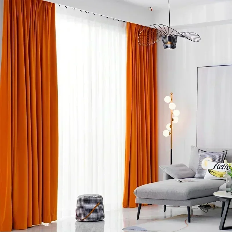 Tende termiche di lusso in cashmere per soggiorno, camera da letto oscurante, sala, caldo arancione, elegante tessuto isolante anti-freddo