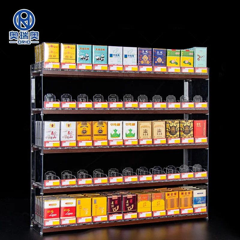 Cigarette Shop Showcase Acrylic Display Stand Racks Automatic Pusher Display Cigarette Cabinet Rack Holder for Supermarket Store