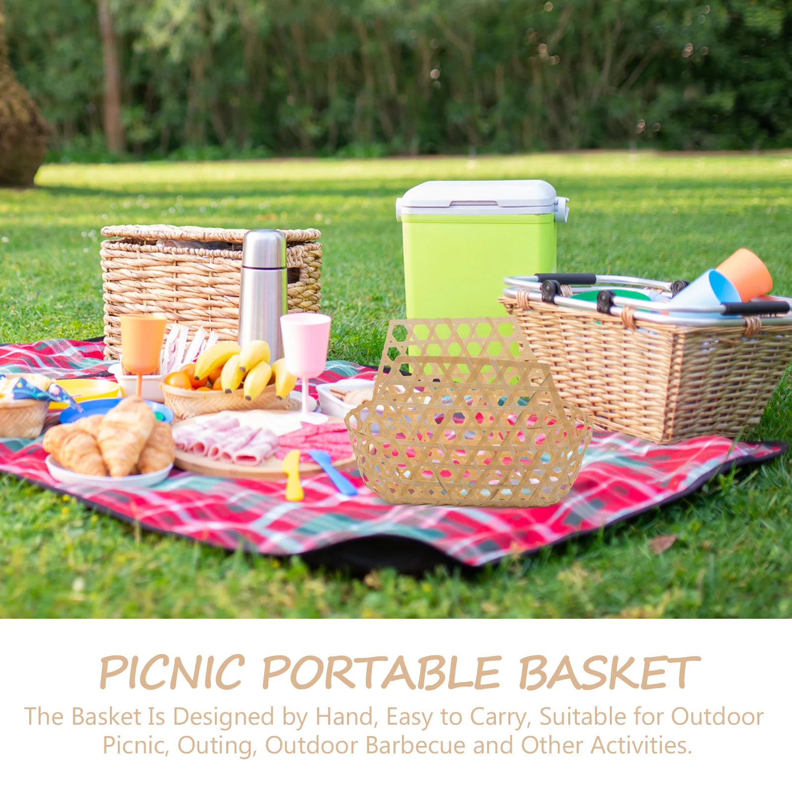 

Bamboo Hand Basket Storage Baskets Outdoor Collapsible Bread Large Capacity Picnic Weaving with Handles Woven