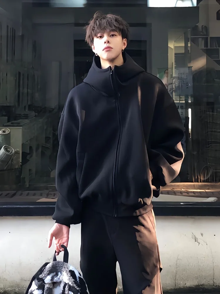 

Cleanfit Bla High Collar Hooded Open Cardigan Sweatirt Men's Sle Spring Autumn Heavyweight Hardwearing Jaet Coat
