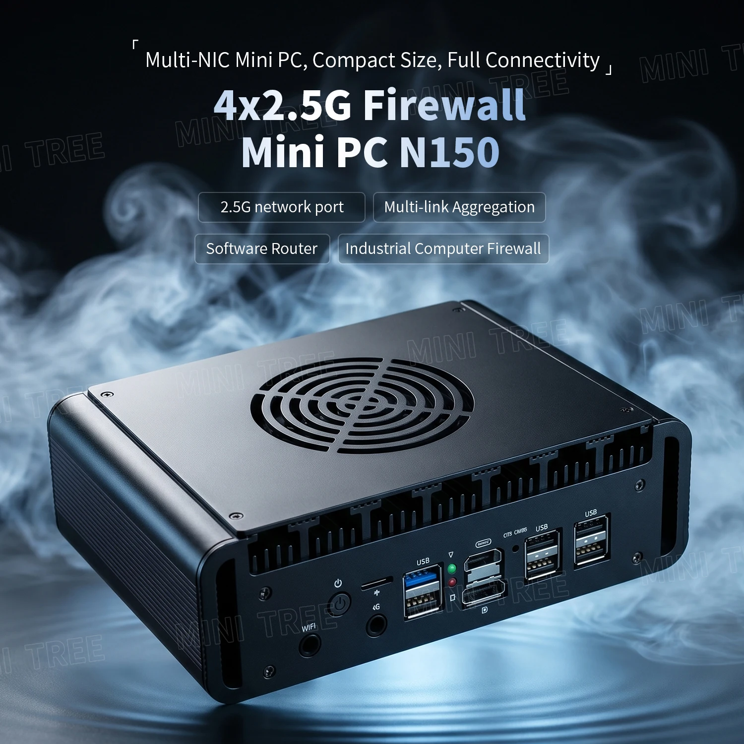 Intel N150 Fanless Industrial Mini PC Router 4xIntel 2.5G i226 Lan DP HDMI DDR5 NVME Firewall Network Appliance Compact OPNsense
