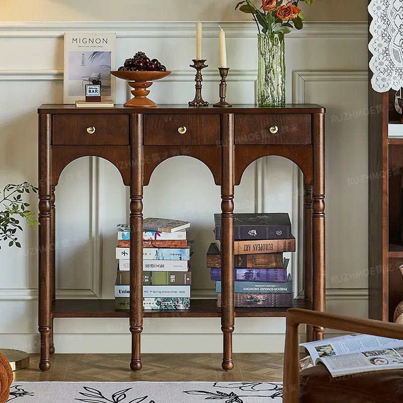 Solid wood arch, entrance cabinet, bedroom corridor, three-draw narrow-side cabinet, aisle backrest