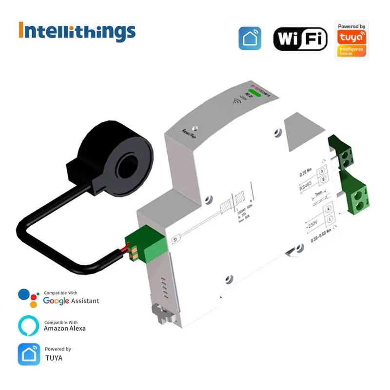 New Intellithings Tuya 80A Energy Meter WiFi Smart Power Consumption Monitor Smart Life App Measure Alarm 220V