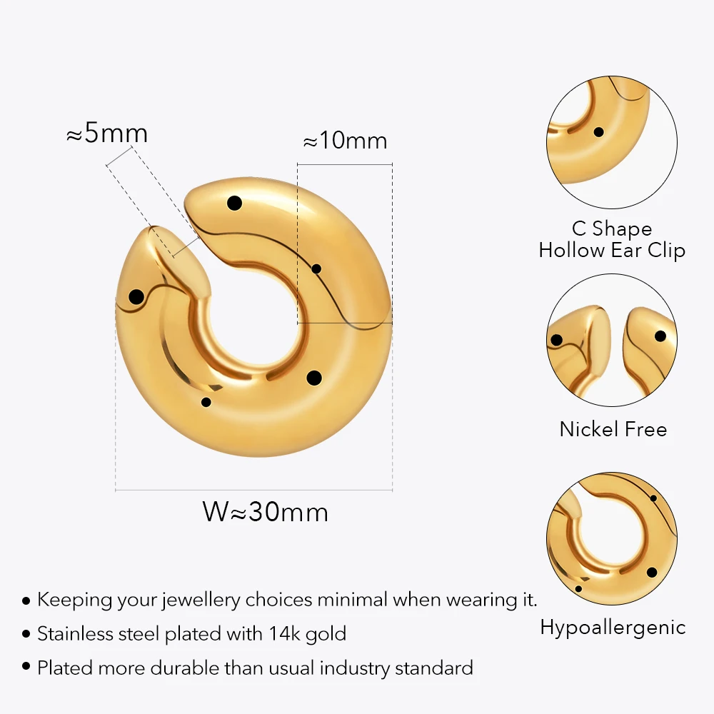 ENFASHION C Shape Ear Clip For Women Stainless Steel Aretes De Mujer Ear Cuff Gold Color Fashion Jewelry Everydaywear 1493 1450