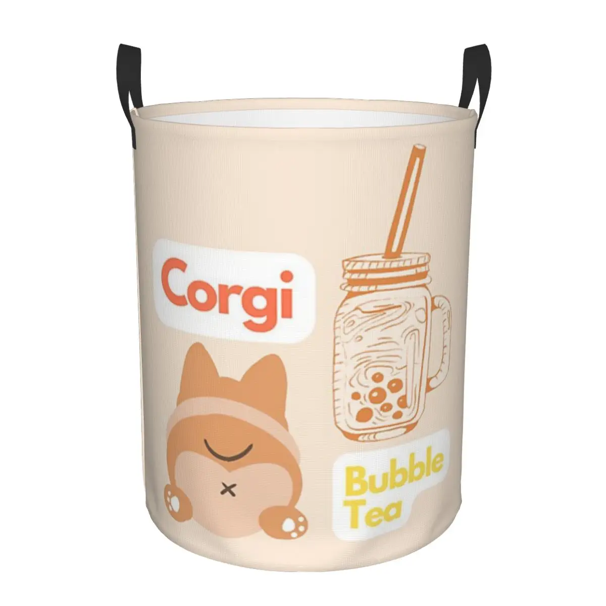 Corgi And Bubble Tea Foldable Laundry Baskets Dirty Clothes Home Organizer Large Waterproof Bucket For Home Kids