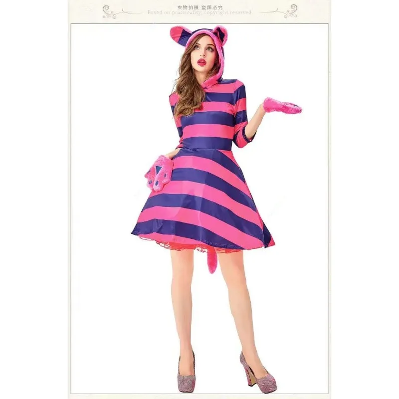 SH-Alice In Wonderland Costume Cheshire Cat Cosplay Dress For Adult Kids Halloween Costume Fancy Party Suit Parent-child Clothes