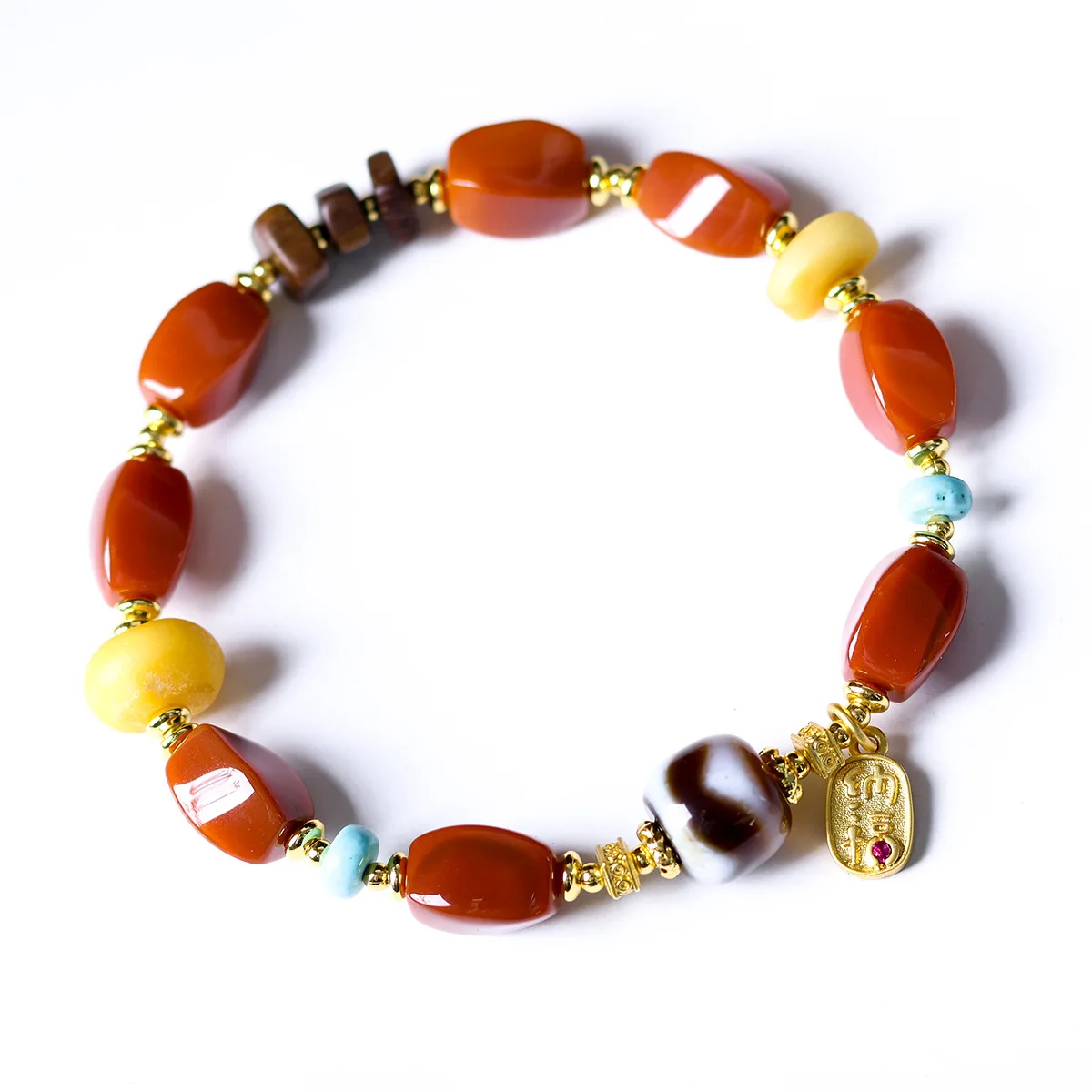 New Chinese Style South Red Agate Bracelet for Women with Amber Tiger Tooth Dzi Bead Delicate Bracelet Gifts