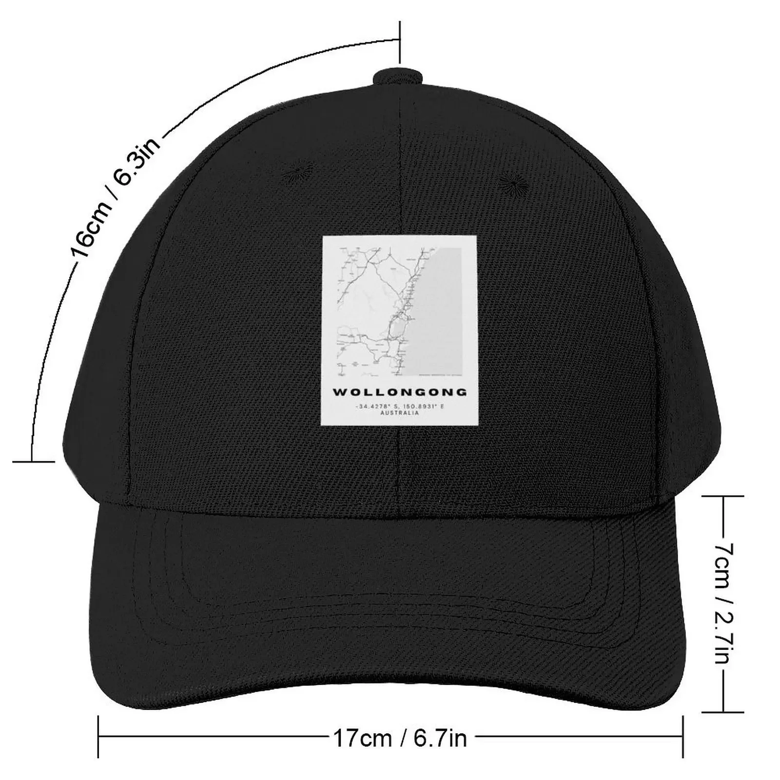 Wollongong Coordinates Australia Cities Artwork Stylish Map Art Design Baseball Cap New Hat sun hat Horse Hat Caps Women Men's