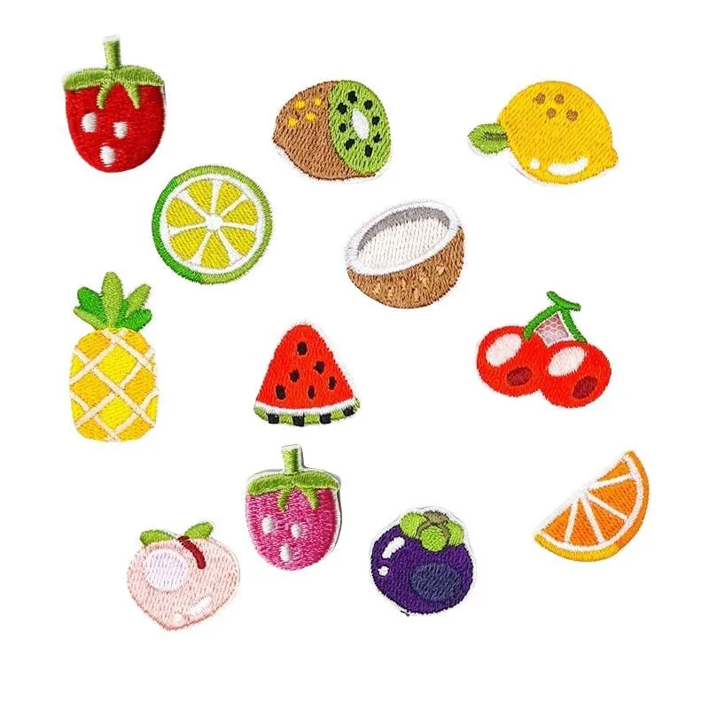 Desenhos animados fruta bordados patches, mini pano apliques, coco, cereja, limão, auto-adesivos adesivos para roupas do bebê, DIY