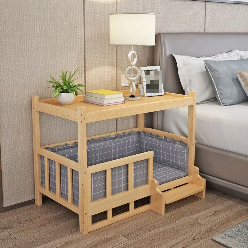 Wooden Dog Bed With Side Table For Medium Large Pets Indoor Home Furniture Comfortable Resting Sleeping Place Stylish Design