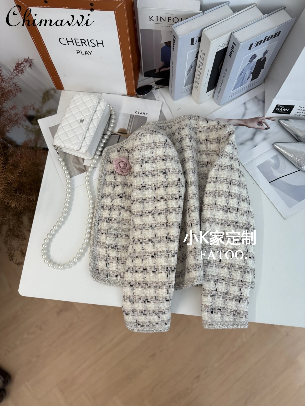 冬の新作ハイエンドファッション光沢のあるシルクチェック柄ツイードコート多用途ヘビーロングスリーブスリムフィットエレガント暖かいダウンジャケット女性用