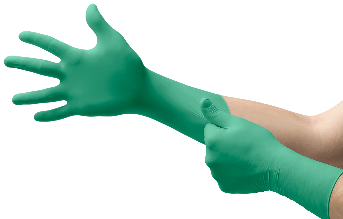 Ansell  TouchNTuff®92-605 (50 pairs) Powder free thickened and extended anti-static green nitrile chemical resistant gloves