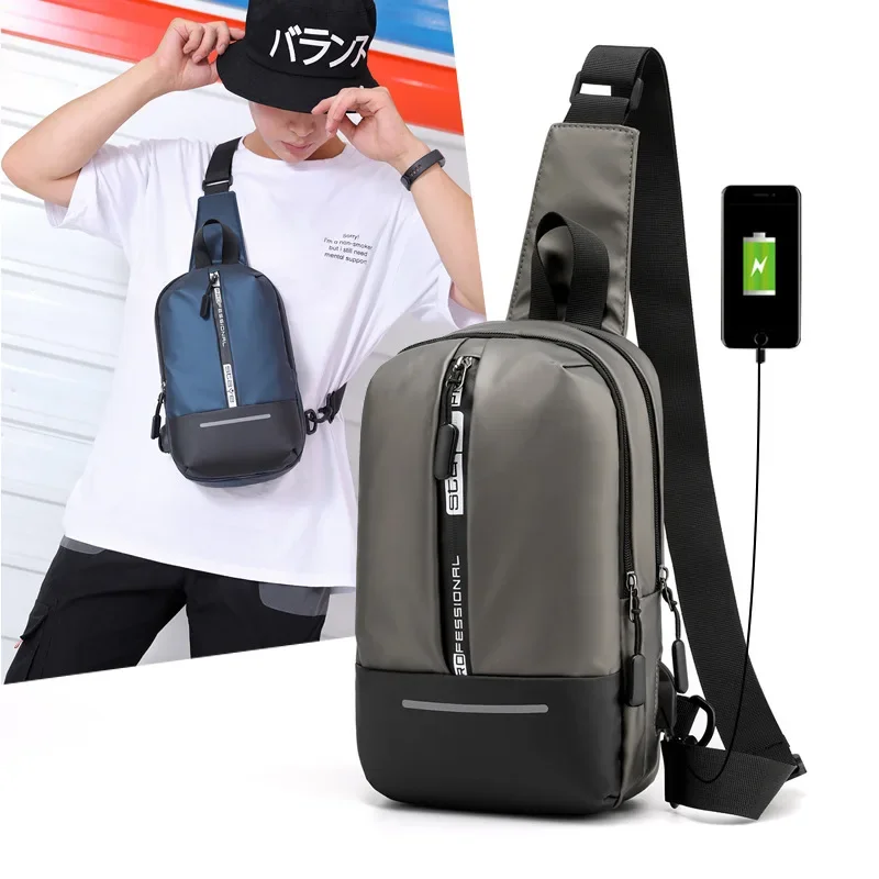 Male High Quality Nylon Messenger Chest Bags Multi-USB Charging Reflective Strip Men Shoulder Sling Daypack Backpack Rucksack