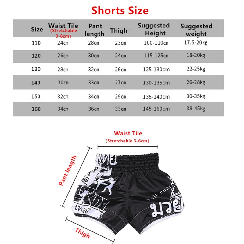 Children Sanda Uniform Mma Shorts Fight Wushu Sanda Suit for Kids Thai Shirt Training Competition Muay Thai Boxing Shorts Trunks