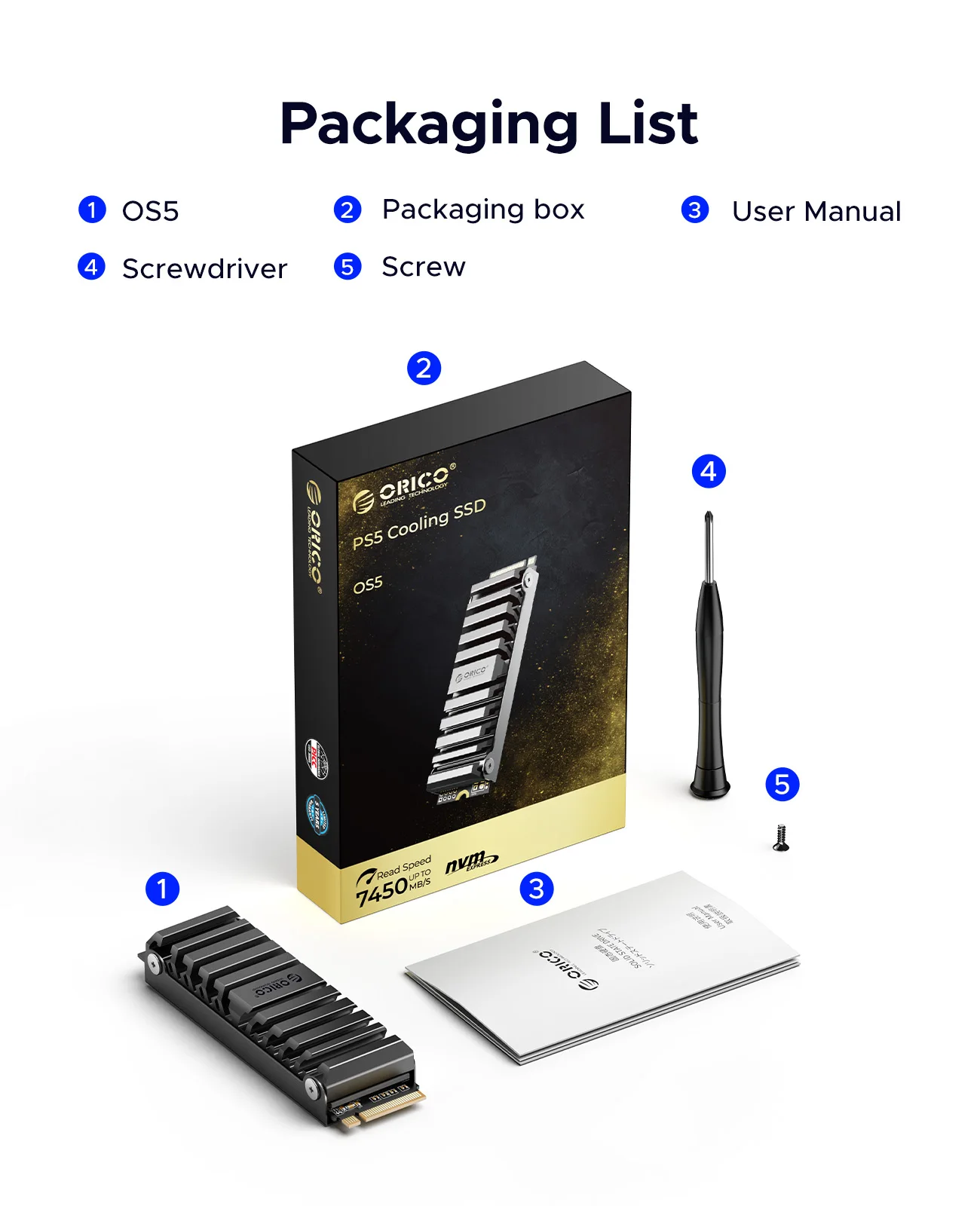 ORICO NVMe 内部ゲーミング SSD ソリッド ステート ドライブ ヒートシンク付き Playstation 5、Gen4 PCIe、M.2 2280 で動作、最大 7,450 MB/秒