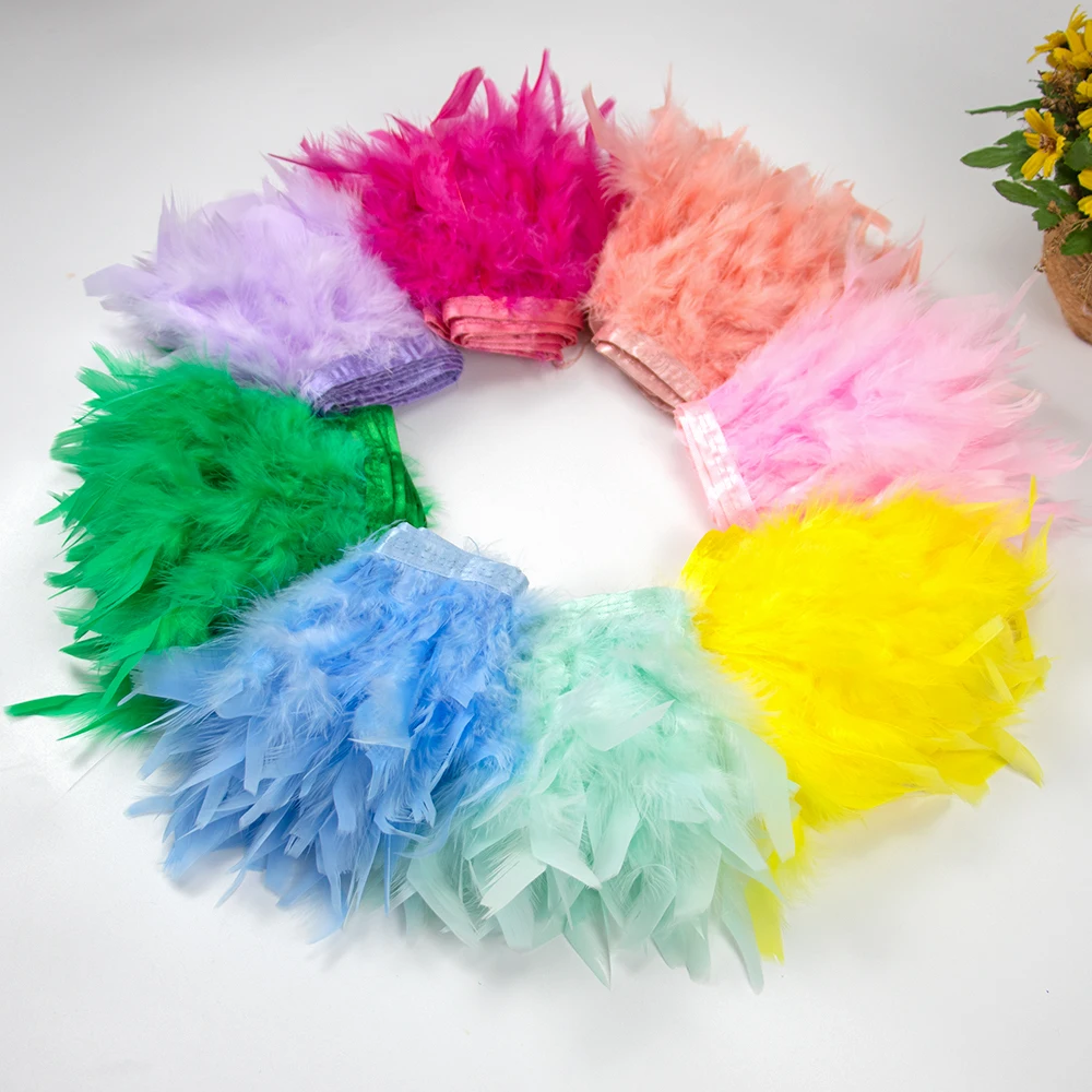 1Meter Natural Turkey Feather Trims Ribbon 10-15cm Colorful Feathers Fringe for Crafts Sewing Plumes Wedding Clothing Decoration