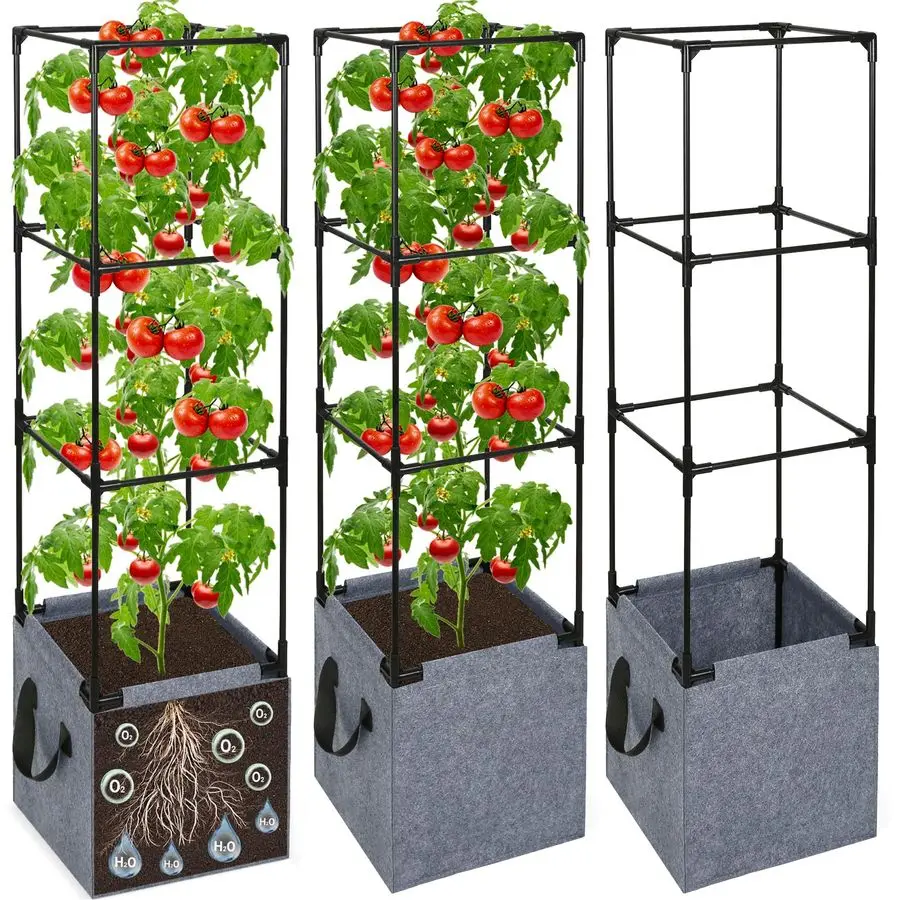 

Комплект квадратных опор для томатов с мешками для выращивания, 42,5-дюймовые устойчивые квадратные опоры-контейнеры для томатов, набор для сада, опоры для томатов Trel