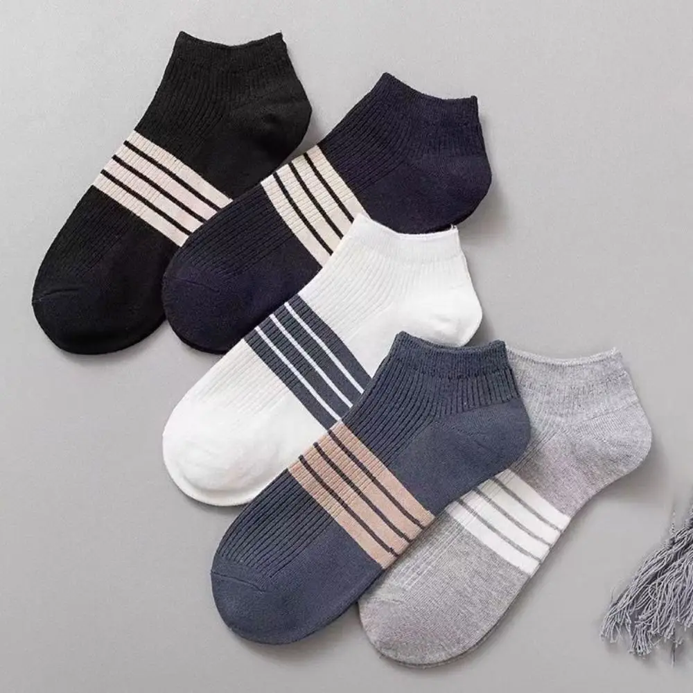 

10Pairs Elastic Patchwork Ankle Thin Socks Breathable Anti-slip Striped Invisible Socks Cotton Hosiery Men's Tube Socks Summer