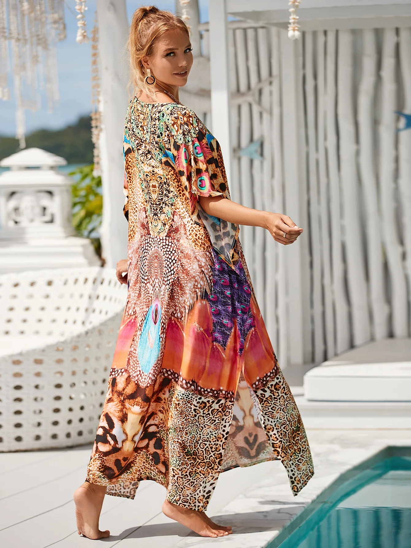 Boho V-Ausschnitt Bikini Vertuschungen Sommer Herbst lose Kaftan Kleid Frauen plus Größe Beach wear Badeanzug vertuschen