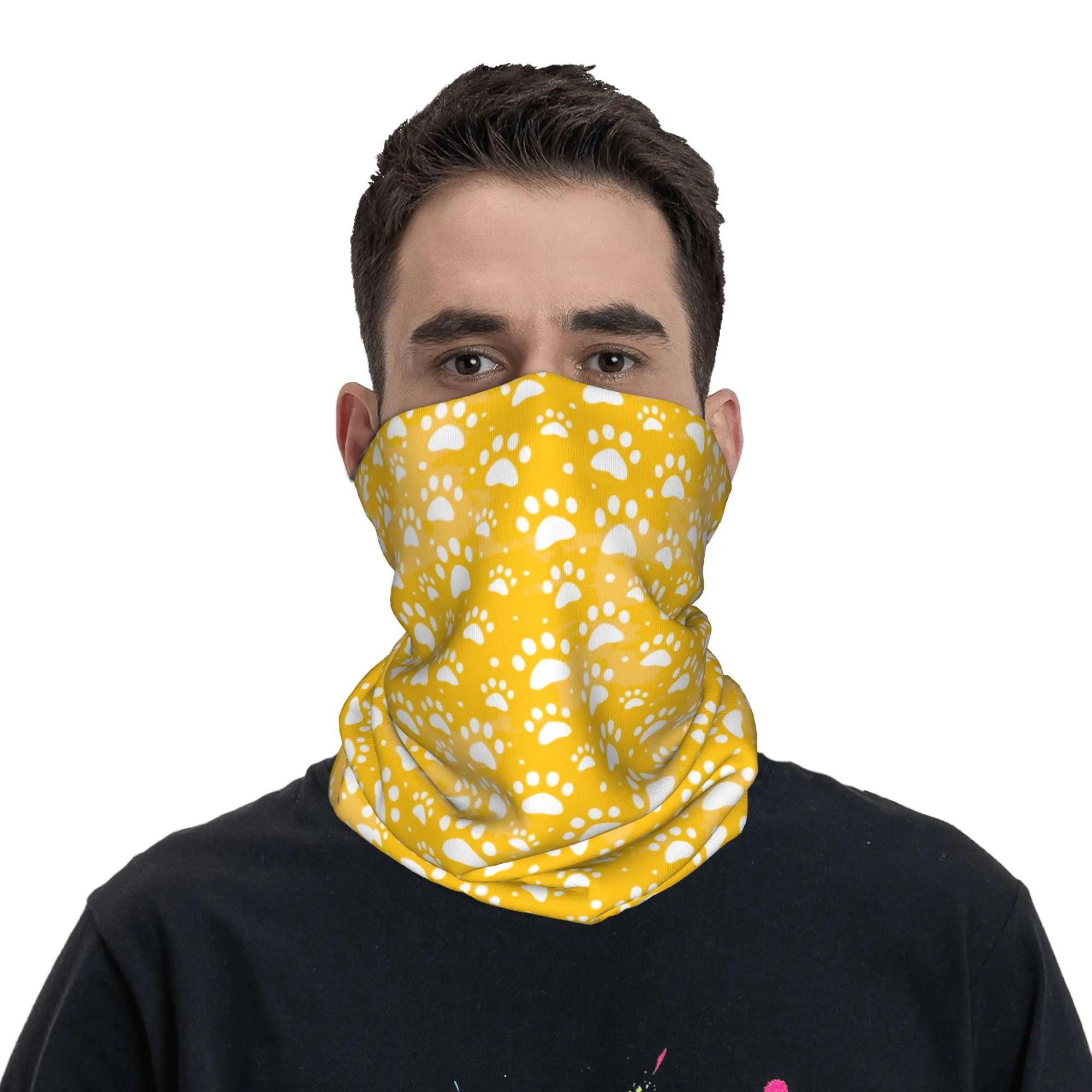 

Custom Dog Paw Bandana Neck Gaiter Windproof Face Scarf Cover Women Men Pet Headband Tube Balaclava