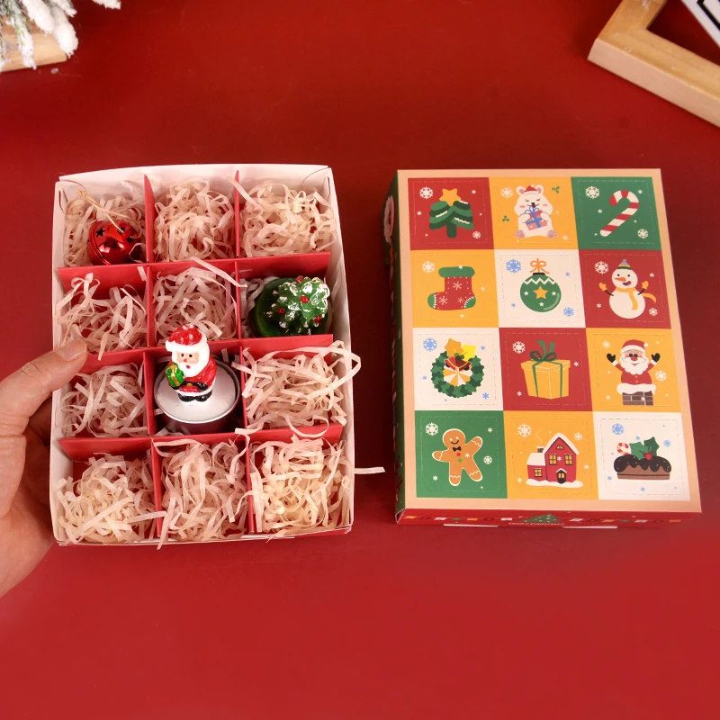 

2pcs Christmas Gift Box 12 Grid Diy Countdown Advent Calendar Boxes Poked With Finger Surprise Kid's New Year Gifts Decoration