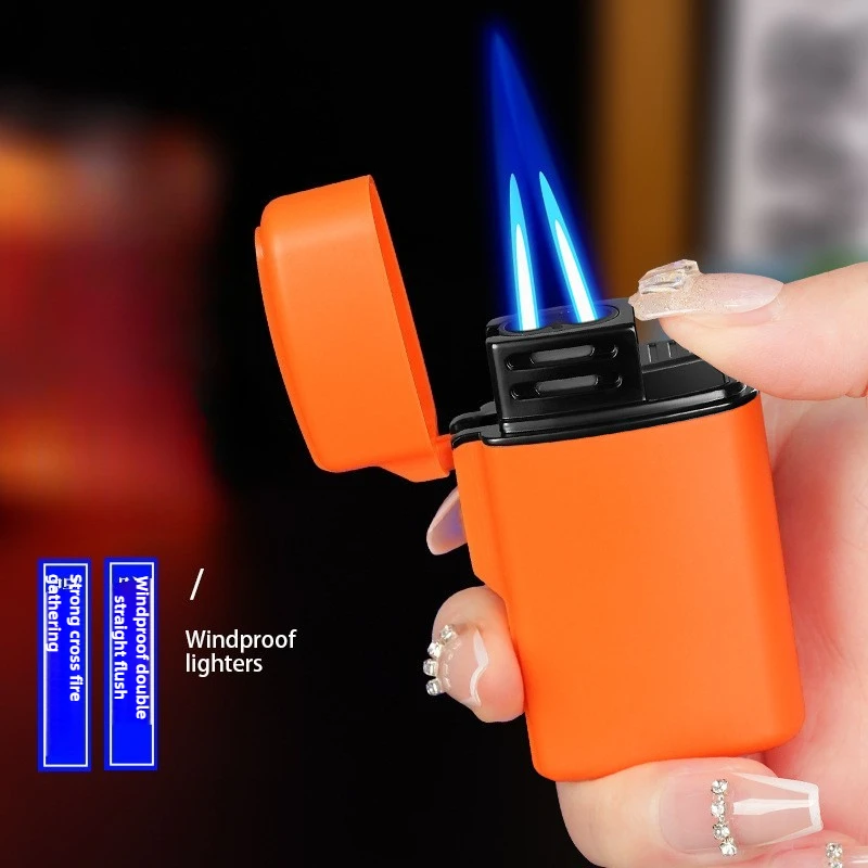 Creative Double Direct Flush Lighter Windproof Cigarette Lighter Lightweight Portable Customizable Advertising Logo Wholesale - Image 2