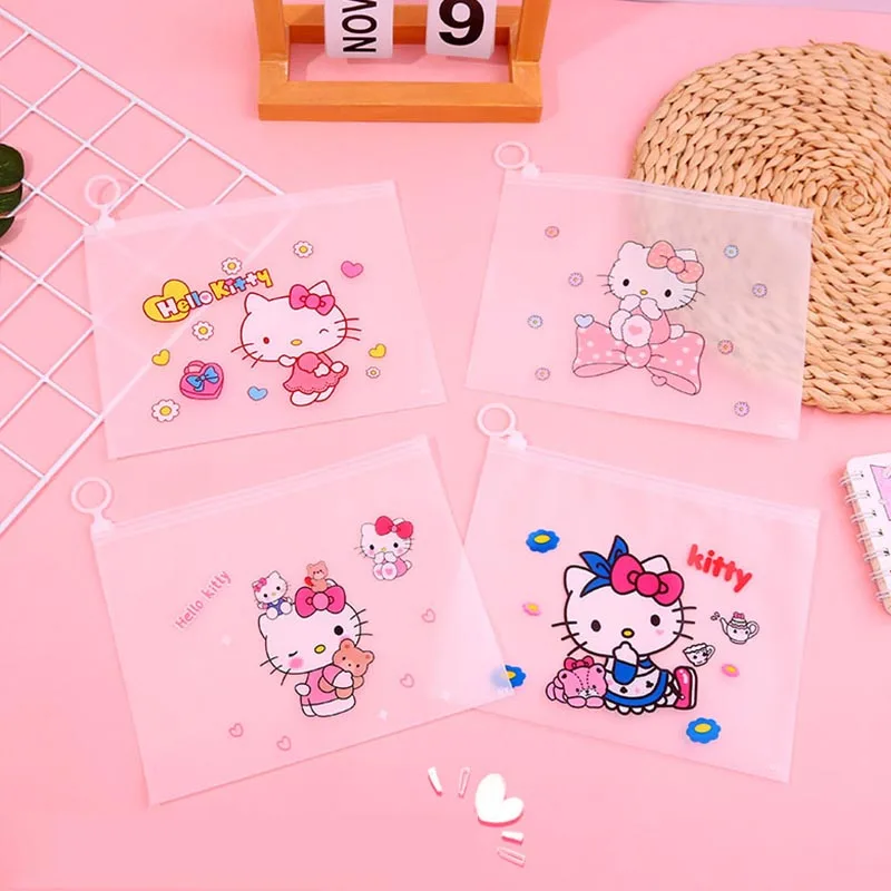 48pcs/lot Kawaii Sanrio Kitty Ring Pencil Case Cartoon Storage Bag Stationery File Pouch Office School Supplies Kids Gift