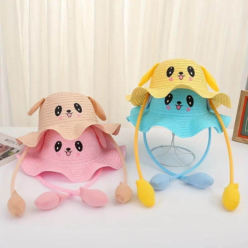 

Kids Baby Bunny Hat with Moving Ears Rabbit Straw Hat Jumping Ear Funny Cap Wide Brim Sun Protection Hat Boys Girls Outdoor