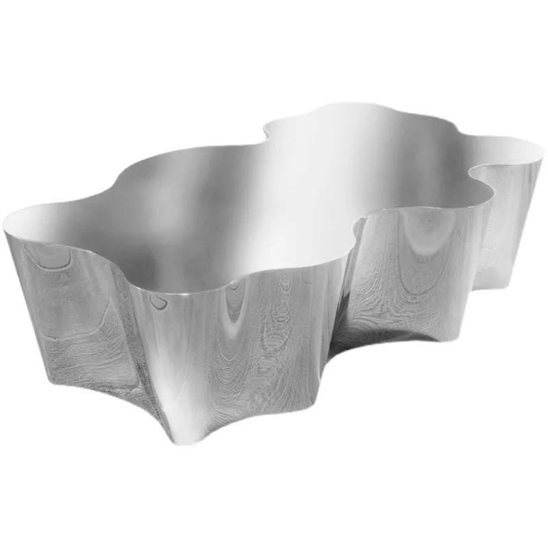 

Minimalist special-shaped stainless steel silver shiny coffee table creative clubhouse coffee table