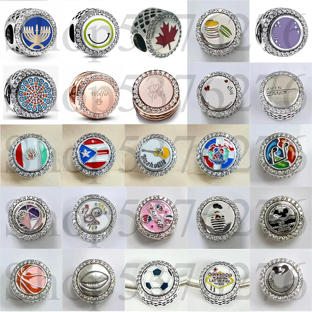 

925 Sterling Silver Bead Musical Note Basketball Football Smile Wolfie Charm For Fashion Women Bracelet Bangle Gift DIY Jewelry