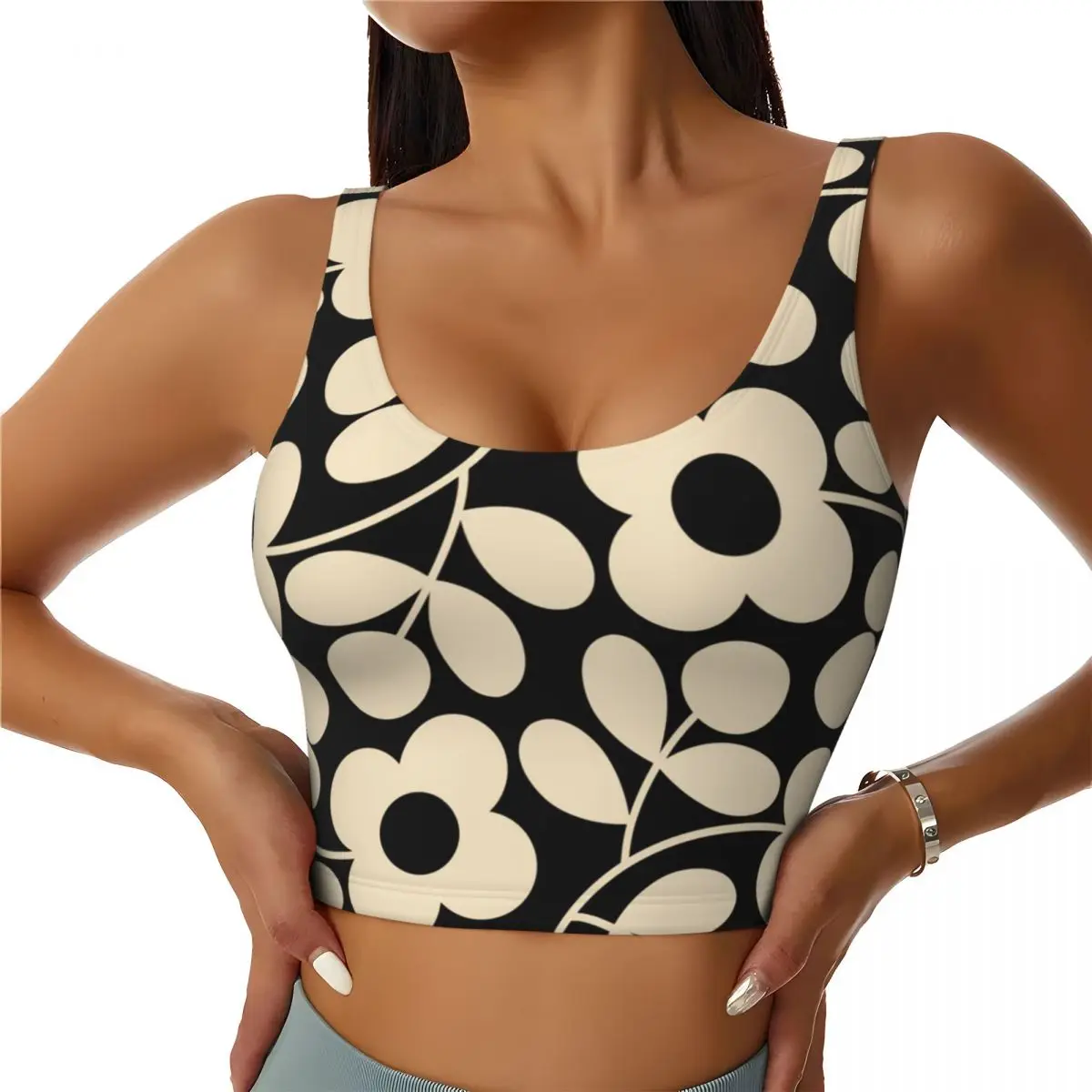 Custom Print Giant Stem Sprig Orla Kiely Sports Bra for Women High Impact Workout Yoga Crop Top