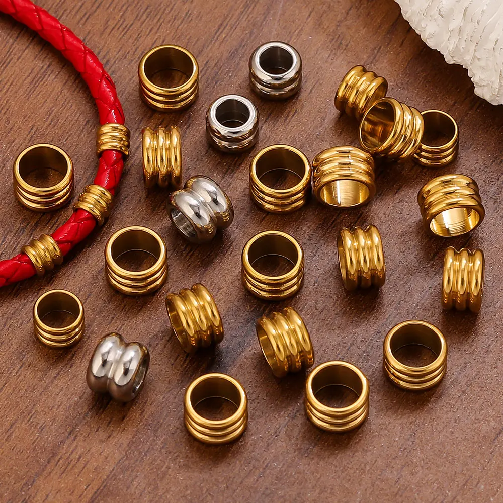 20pcs Stainless Steel Gold Plated Cylinder Charm Metal Beads Loose Spacer Beads for Bracelet DIY Jewelry Making Accessories
