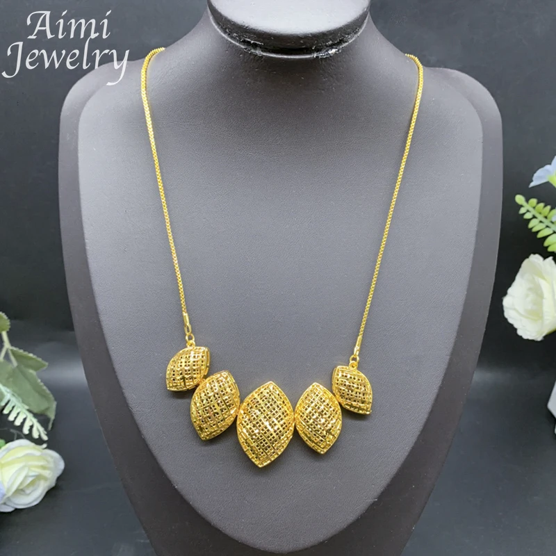 European Simple 18K Gold Plated Jewelry Set for Women Chunky Hoop Earrings Necklace Italian Dubai Bridal Wedding Party Gifts