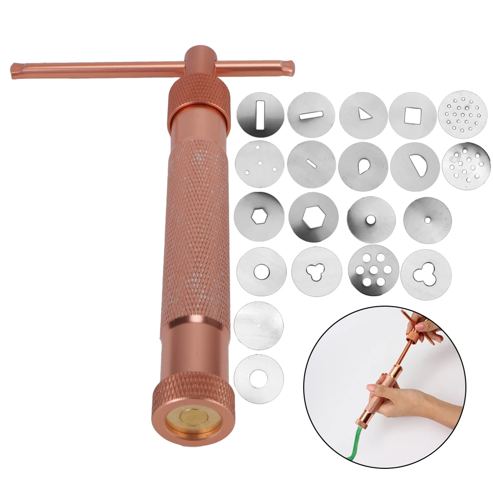Perfect Rose Gold Sugar Paste Extruder Fondant Clay Cake Sculpture Gun Cake Sculpture Polymer Tool With 20 Tips Clay Craft