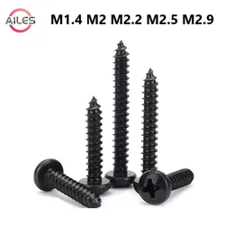 M1.4 M2 M2.2 M2.5 M2.9 Black 304 Stainless Steel Cross Round Pan Head Self Tapping Wooden Screws Bolts