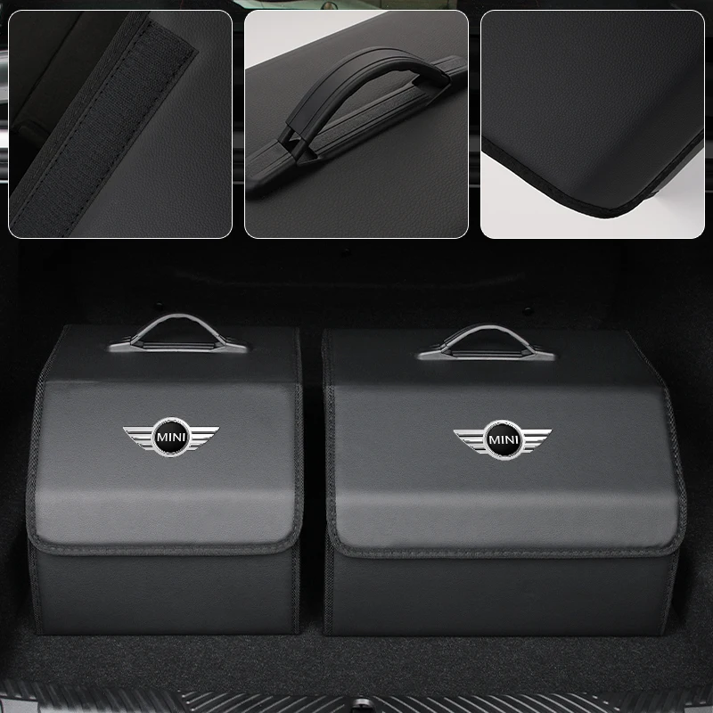 Car Trunk Organiser Leather Camping Foldable Luggage Storage Boxes For MINI WORKS Cooper R56 F50 F55 F56 R50 R53 R55 R60 One JCW