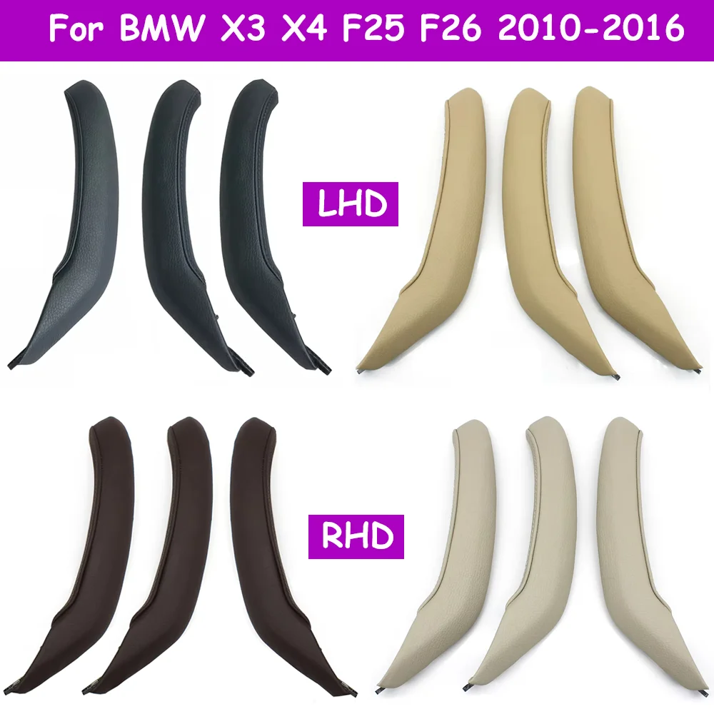

F25 F26 3PCS Set Car Interior Left Right Passenger Door Handle Grab Leather Cover Trim Replacement For BMW X3 X4 2010-2016