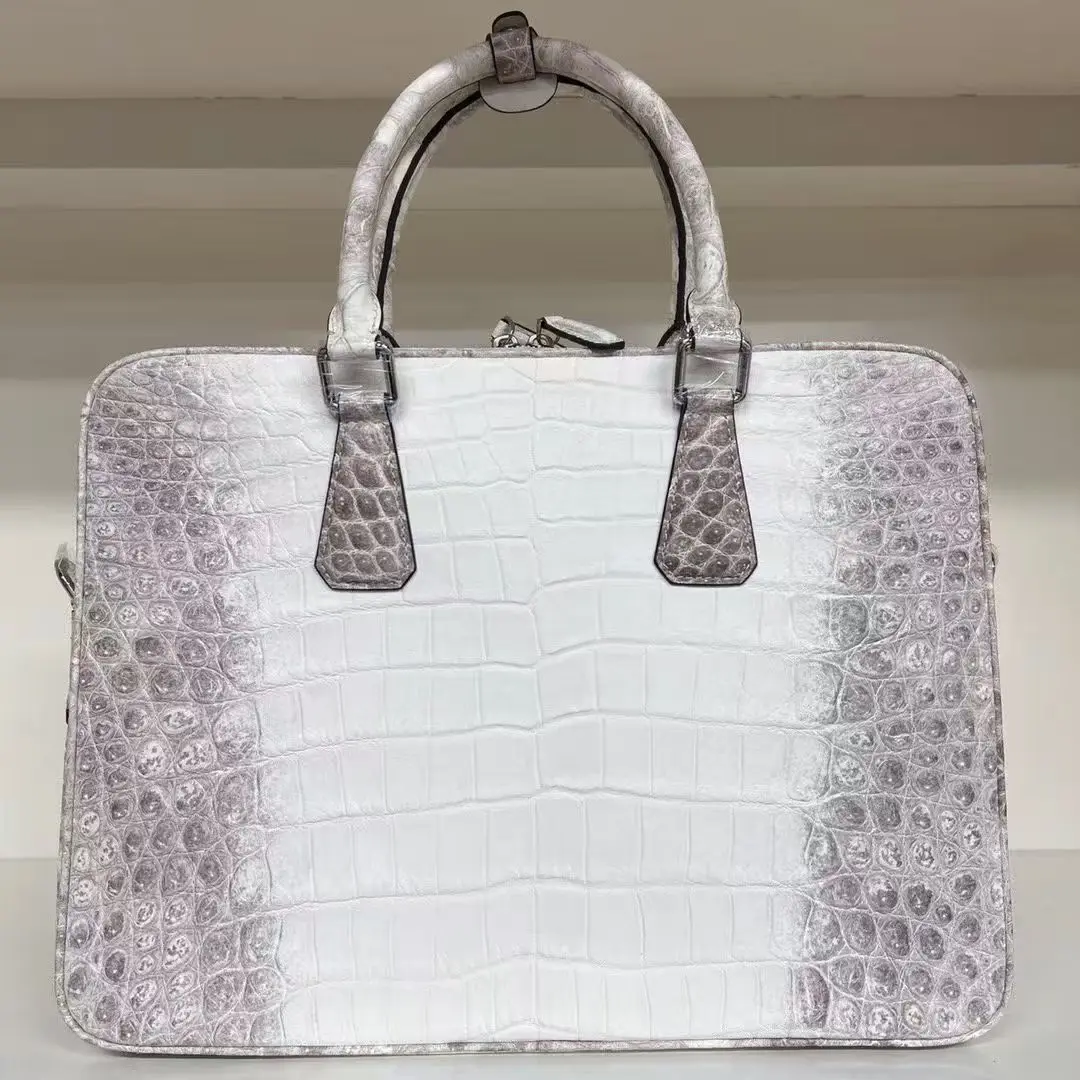 2026 new Himalaya white color briefcase bag Hot luxury quality Men's Genuine/Real 100% Crocodile belly skin men bag